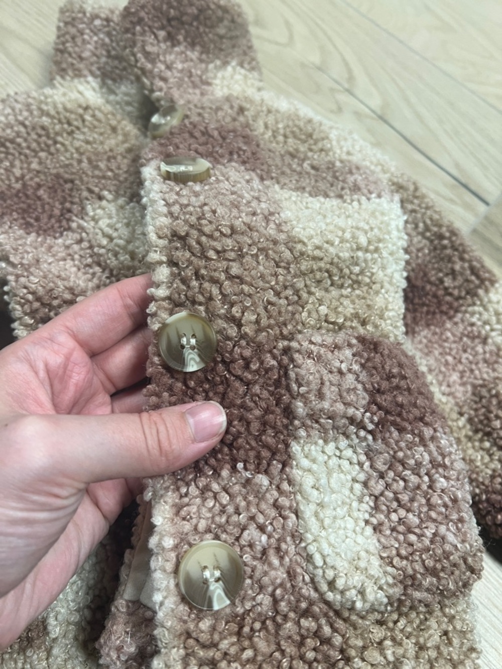H&M Cream & Brown Plush Teddy Pea Coat for Kids - Picture 3 of 5